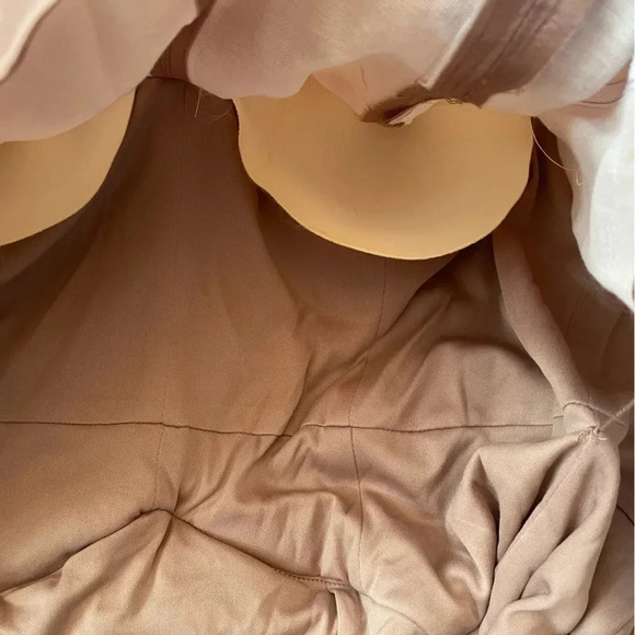 - ADRIANNA PAPELL BLUSH FOILED METALLIC DOT DRAPED STRAPLESS GOWN SZ 6 - Picture 12 of 16